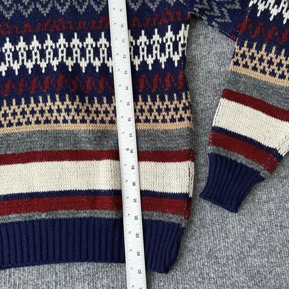 Robert Bruce Sweater Medium Mens Blue Knit Pullover USA Made Fair Isle Fisherman